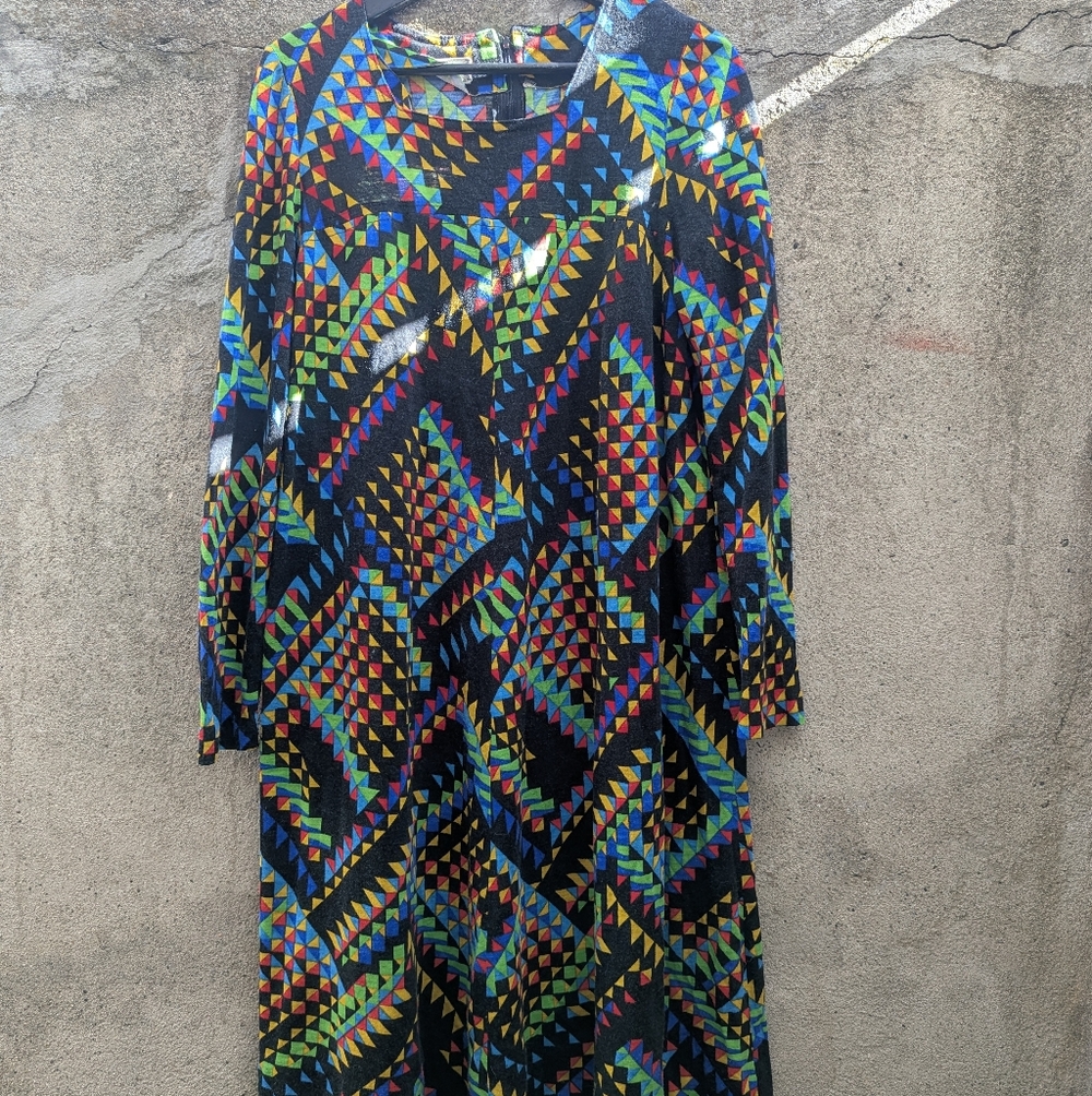 Vintage Multicolor Geometric Long Sleeve Dress
